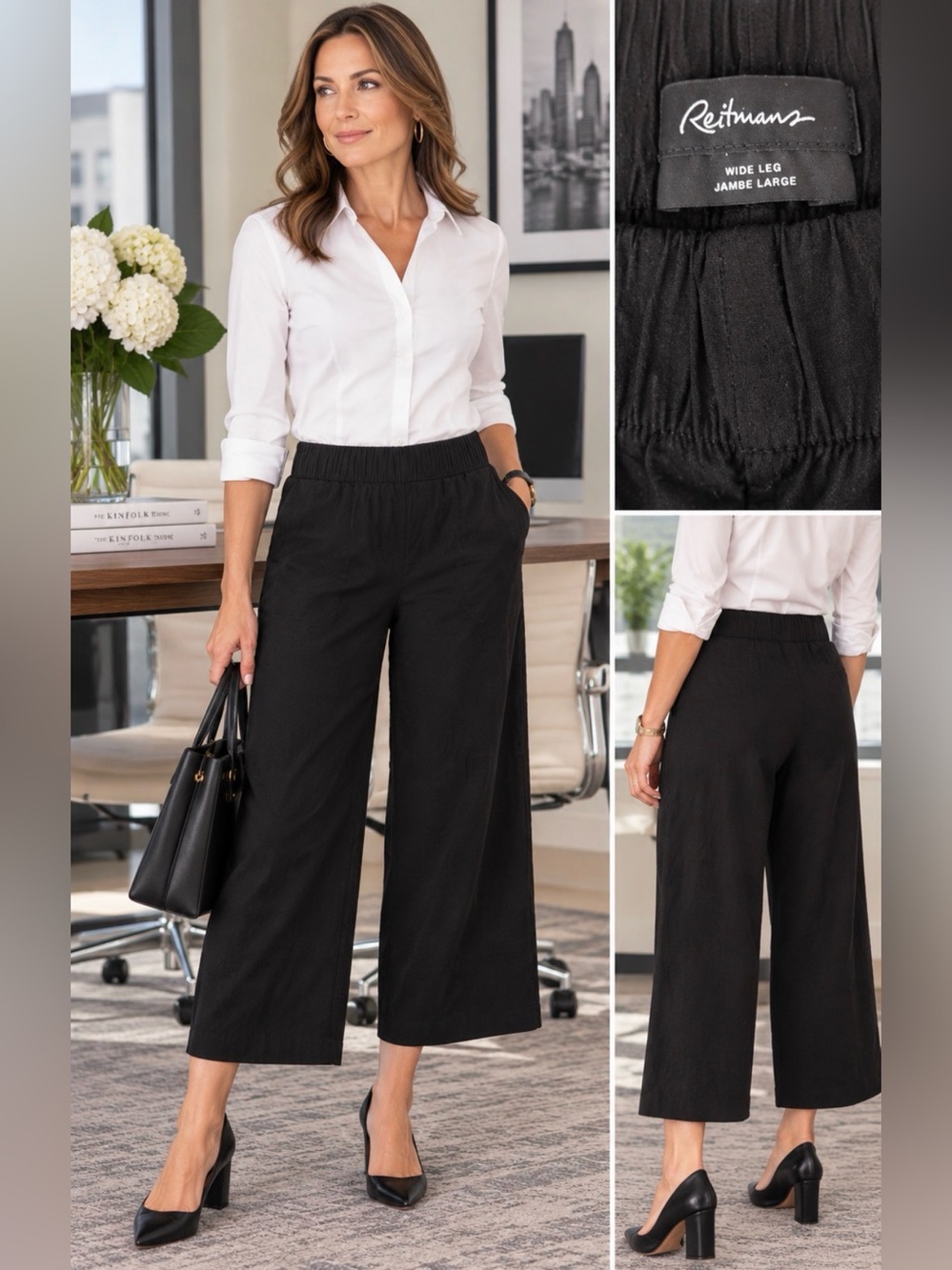 Reitmans Black Wide-Leg Women's Pants -petite size M